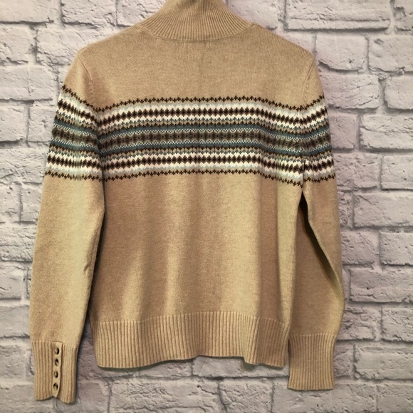 Classic fair isle Eddie Bauer turtleneck cardigan - Picture 2 of 7
